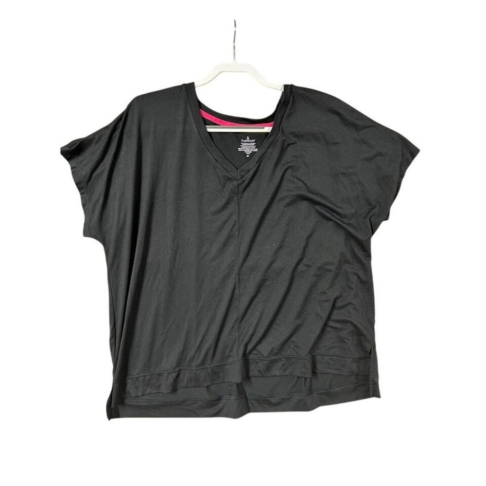Cuddl Duds Womens 2X Black V-Neck Short Sleeve Relaxed Fit Top
